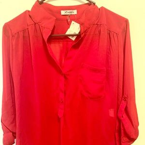 Red silk long sleeve blouse